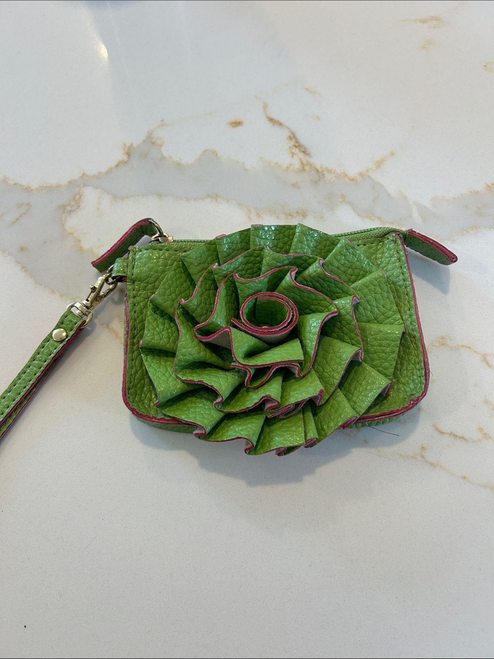 Green Floral Leather Wristlet Clutch